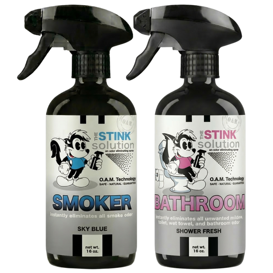 Double Pack - One Bathroom Shower Fresh + One Smoker Sky Blue 16 oz Sprays | Odor Eliminating Spray