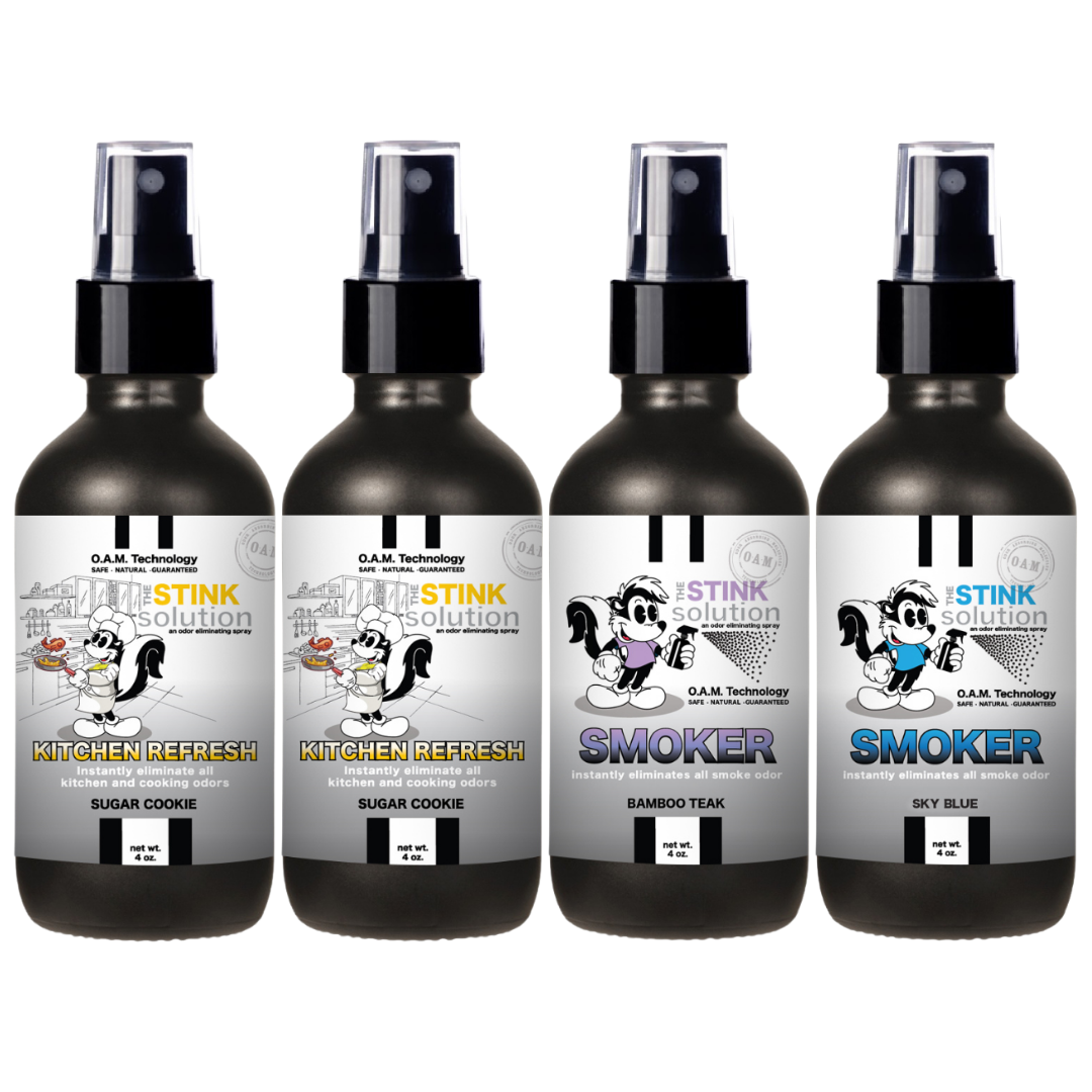 Kitchen Odor Eliminating Spray that gets rid of smells from cooking, fish, food, smoke, and more. It works on kitchen sinks, ovens, counters, and more. Safe, natural, non-toxic formula that works instantly.