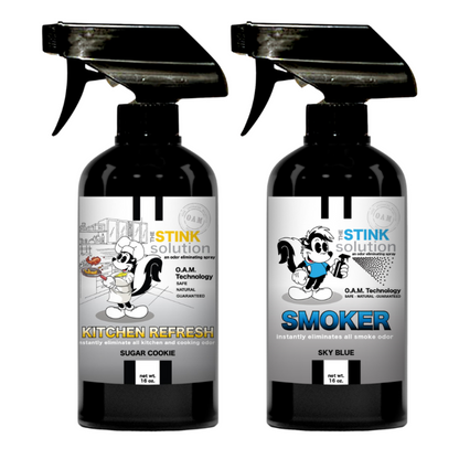Kitchen Odor Eliminating Spray that gets rid of smells from cooking, fish, food, smoke, and more. It works on kitchen sinks, ovens, counters, and more. Safe, natural, non-toxic formula that works instantly.