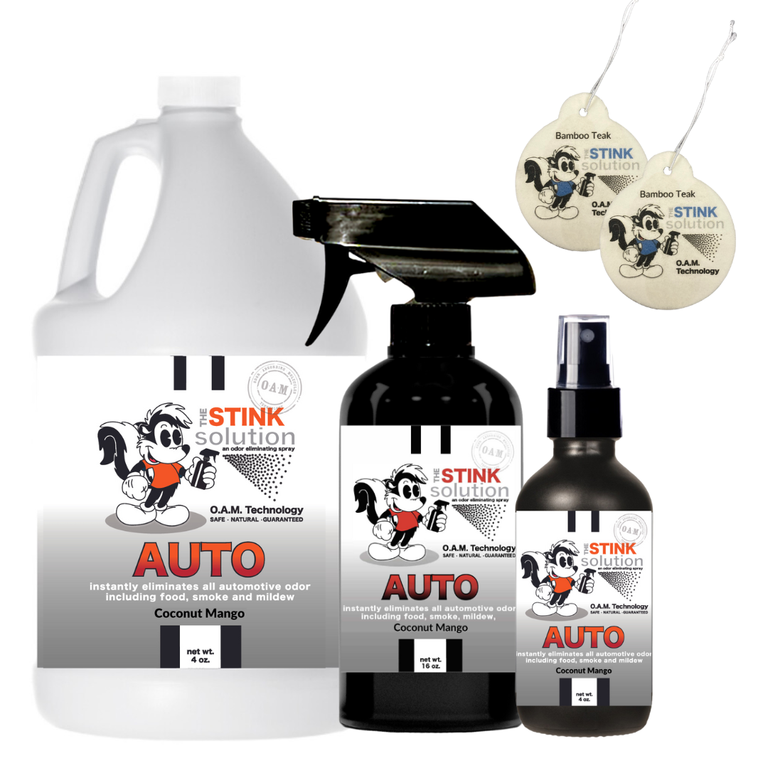 Triple Pack Auto Odor Eliminating Spray Gallon, 16 oz. and 4 oz Bundle + 2 FREE Car Air Fresheners