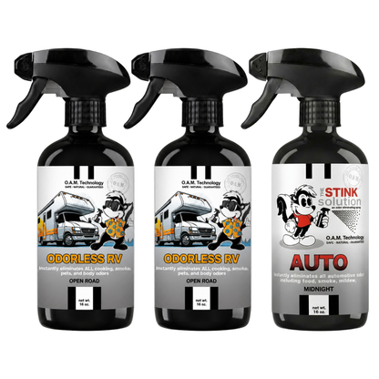 Three Pack - Two Odorless RV Odor Eliminating Sprays + One Spray of Choice 16 oz