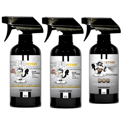 Kitchen Odor Eliminating Spray that gets rid of smells from cooking, fish, food, smoke, and more. It works on kitchen sinks, ovens, counters, and more. Safe, natural, non-toxic formula that works instantly.