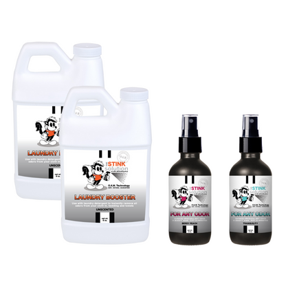 Super Sample Bundle - Two Unscented Mini Laundry Boosters + Two 4 oz For Any Odor Eliminator Sprays