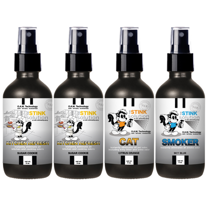 Kitchen Odor Eliminating Spray that gets rid of smells from cooking, fish, food, smoke, and more. It works on kitchen sinks, ovens, counters, and more. Safe, natural, non-toxic formula that works instantly.