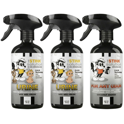 Three Pack - Two Urine Odor Eliminating Sprays + One Spray of Choice 16 oz