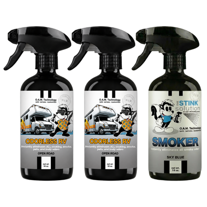 Three Pack - Two Odorless RV Odor Eliminating Sprays + One Spray of Choice 16 oz