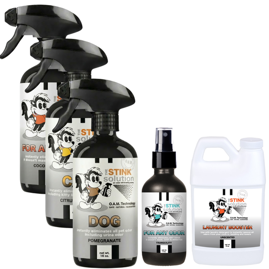 Buy 3 Get Sample Bundle FREE - 1 Coconut Mango (16 oz), 1 Cat (16 oz), 1 Dog (16 oz), 1 Tranquility (4 oz), + 1 Unscented Mini Laundry Booster | Odor Eliminating Spray