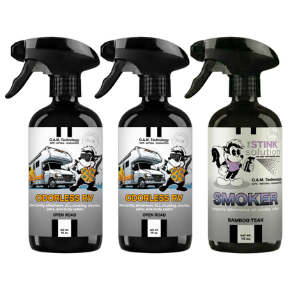 Three Pack - Two Odorless RV Odor Eliminating Sprays + One Spray of Choice 16 oz