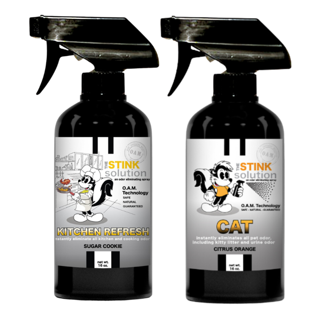 Kitchen Odor Eliminating Spray that gets rid of smells from cooking, fish, food, smoke, and more. It works on kitchen sinks, ovens, counters, and more. Safe, natural, non-toxic formula that works instantly.