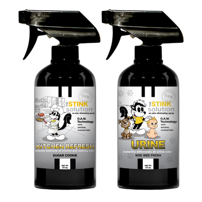 Kitchen Odor Eliminating Spray that gets rid of smells from cooking, fish, food, smoke, and more. It works on kitchen sinks, ovens, counters, and more. Safe, natural, non-toxic formula that works instantly.
