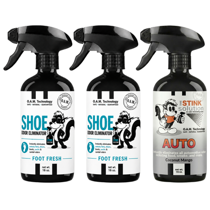 Three Pack - Two Shoe Odor Eliminating Sprays + One Spray of Choice 16 oz
