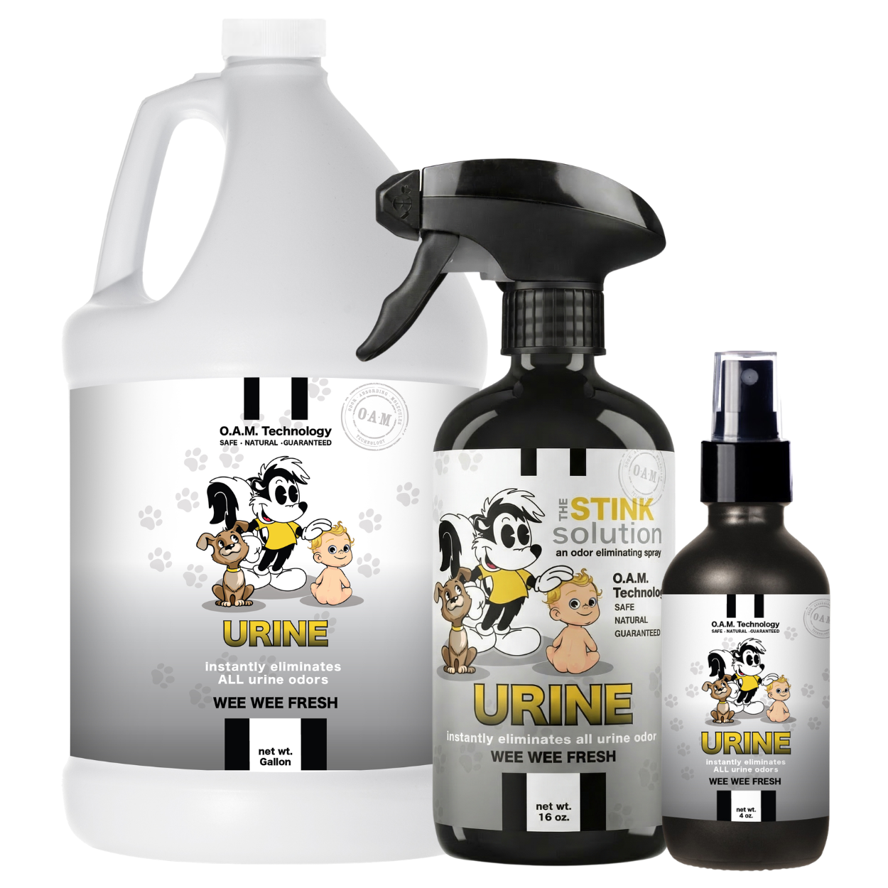 Urine Odor Eliminating Spray in Wee Wee Fresh Gallon, 16 oz, and 4 oz Bundle