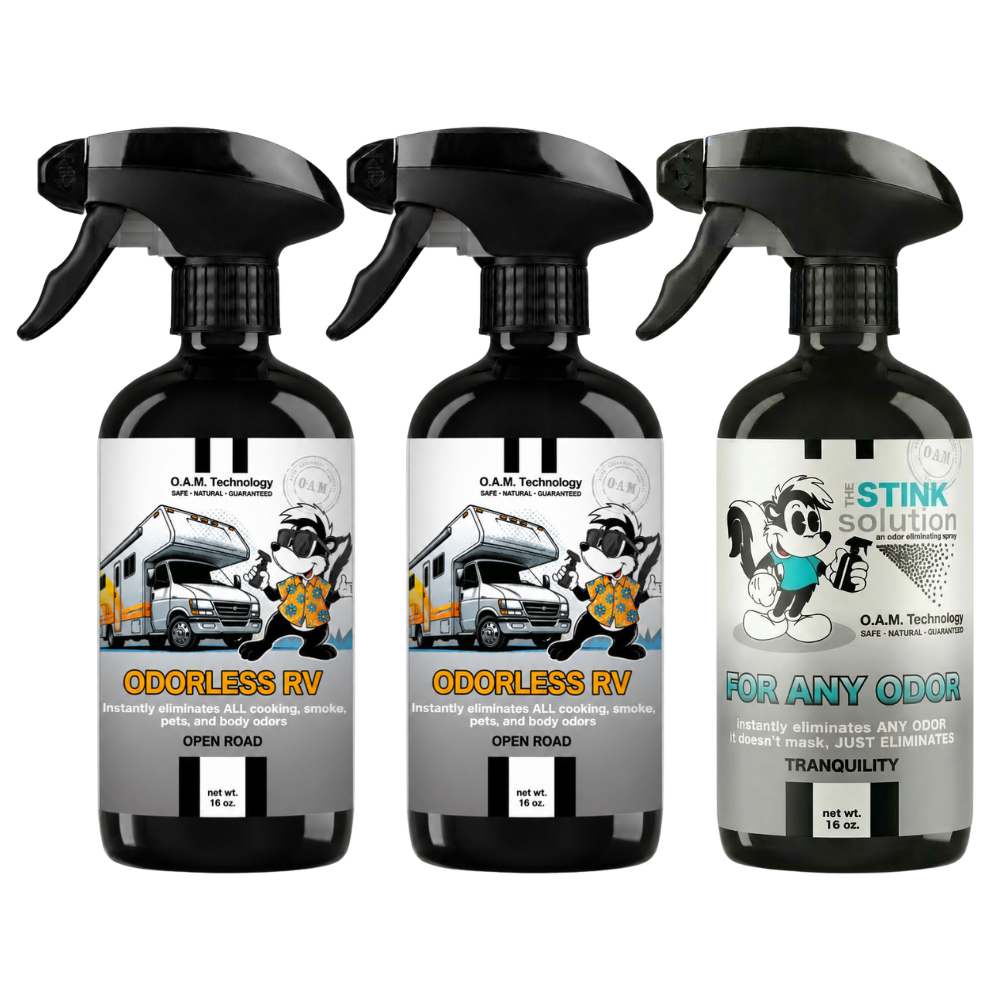Three Pack - Two Odorless RV Odor Eliminating Sprays + One Spray of Choice 16 oz