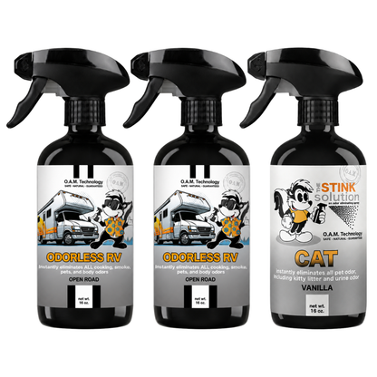 Three Pack - Two Odorless RV Odor Eliminating Sprays + One Spray of Choice 16 oz