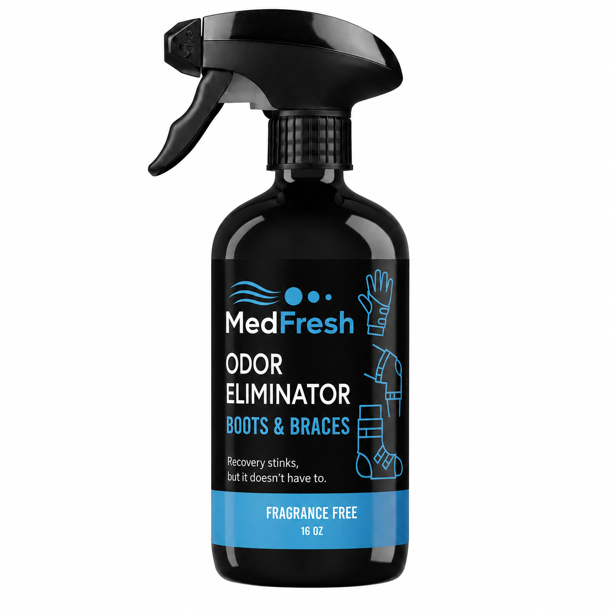 MedFresh Odor Eliminator Spray 16 oz Single for Boots, Braces, and Post-Op Gear, Fragrance-Free