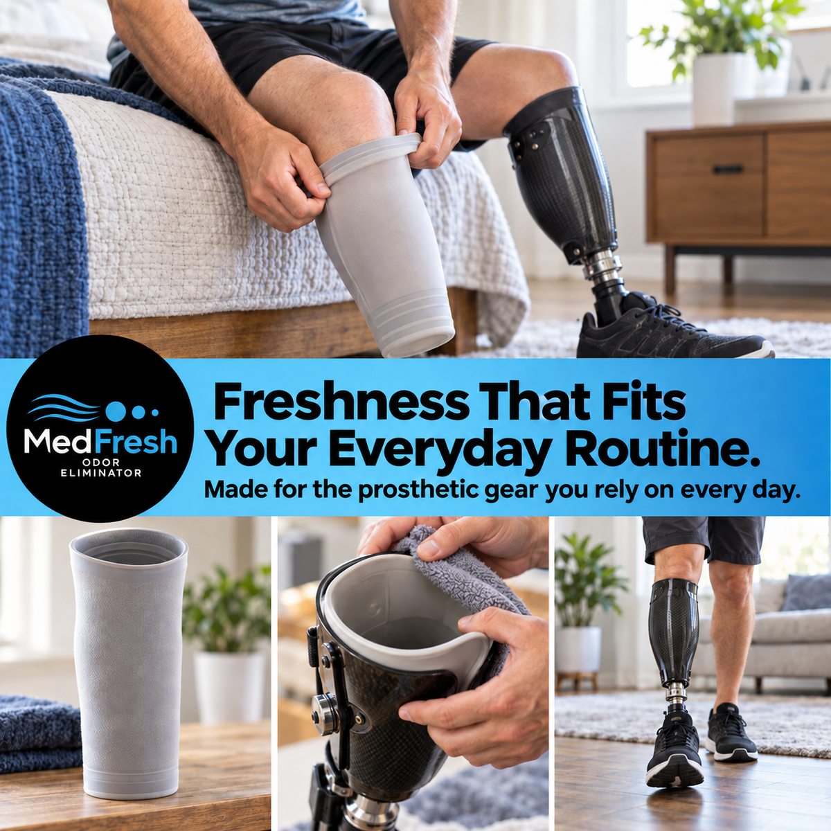 MedFresh Prosthetic Odor Eliminator Spray 16 oz Fragrance-Free Deodorizer for Liners, Sockets & Sleeves