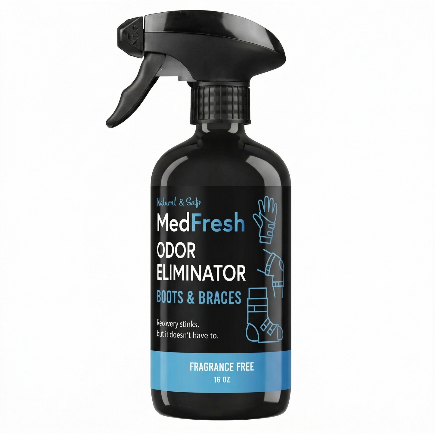 MedFresh Odor Eliminator Spray 16 oz Single for Boots, Braces, and Post-Op Gear, Fragrance-Free