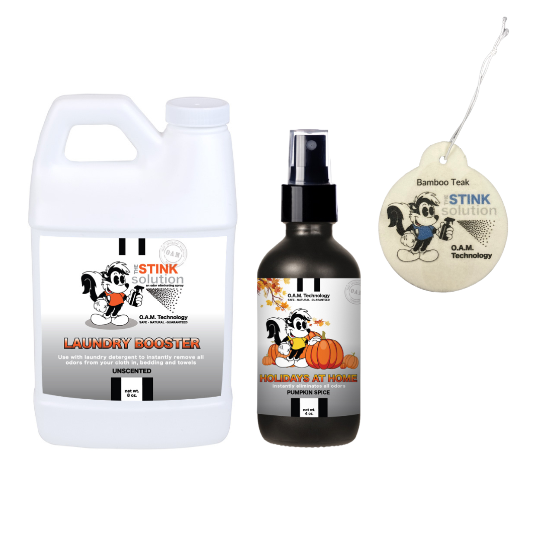 Sample Bundle - 1 Unscented Mini Laundry Booster, 1 Fall Odor Eliminator 4 oz (Pumpkin Spice Fragrance) + 1 Car Air Freshener