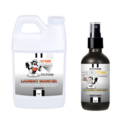 Kitchen Odor Eliminating Spray that gets rid of smells from cooking, fish, food, smoke, and more. It works on kitchen sinks, ovens, counters, and more. Safe, natural, non-toxic formula that works instantly.