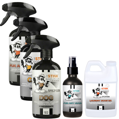 Buy 3 Get Sample Bundle FREE - 1 Coconut Mango (16 oz), 1 Cat (16 oz), 1 Dog (16 oz), 1 Tranquility (4 oz), + 1 Unscented Mini Laundry Booster | Odor Eliminating Spray