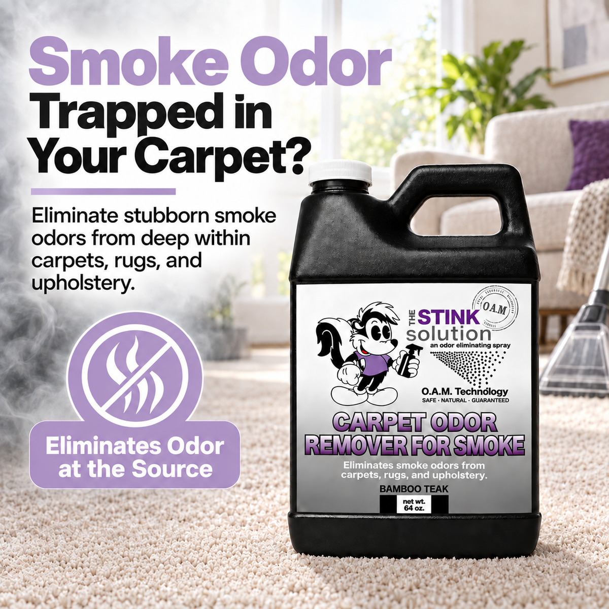 The Stink Solution Carpet Odor Remover for Smoke – Bamboo Teak, 64 fl oz