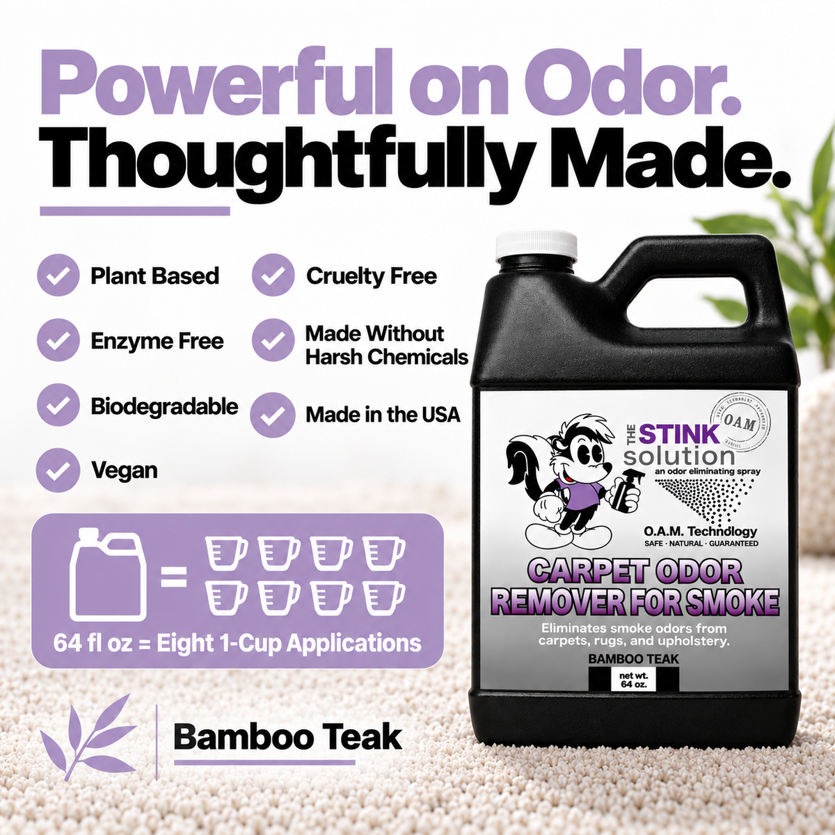 The Stink Solution Carpet Odor Remover for Smoke – Bamboo Teak, 64 fl oz