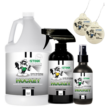Triple Pack Hockey Odor Eliminating Spray Gallon, 16 oz. and 4 oz Bundle + 2 FREE Car Air Fresheners