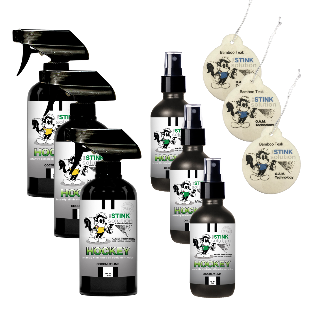 Buy 3 Get 6 FREE - (3) 16 oz (3) 4 oz Hockey Odor Eliminating Spray Bundle + 3 Car Air Fresheners