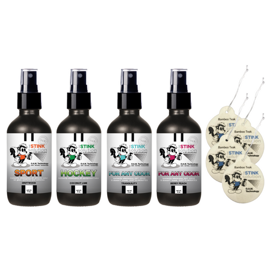 BUY 4 GET 4 Car Air Fresheners - Four 4 oz Odor Eliminating Sprays (Sports Driftwood, Hockey Coconut Lime, Tranquility, and Berry Peach)