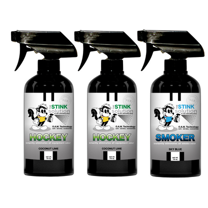 Three Pack - Two Hockey Odor Eliminating Sprays + One Spray of Choice 16 oz