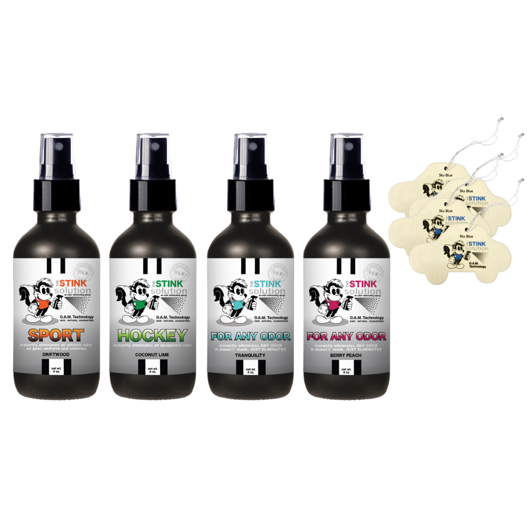 BUY 4 GET 4 Car Air Fresheners - Four 4 oz Odor Eliminating Sprays (Sports Driftwood, Hockey Coconut Lime, Tranquility, and Berry Peach)