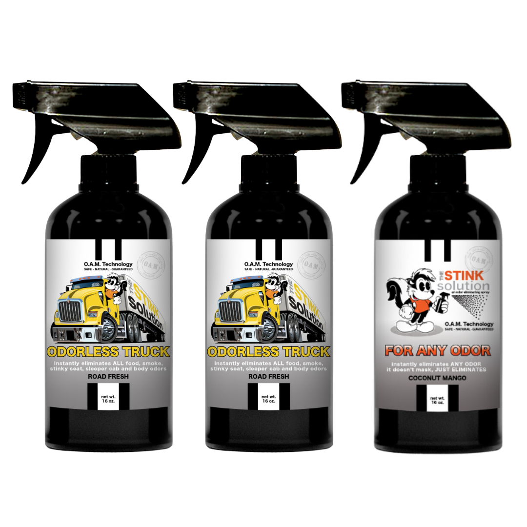 Three Pack - Two Odorless Trucker Odor Eliminating Sprays + One Spray of Choice 16 oz