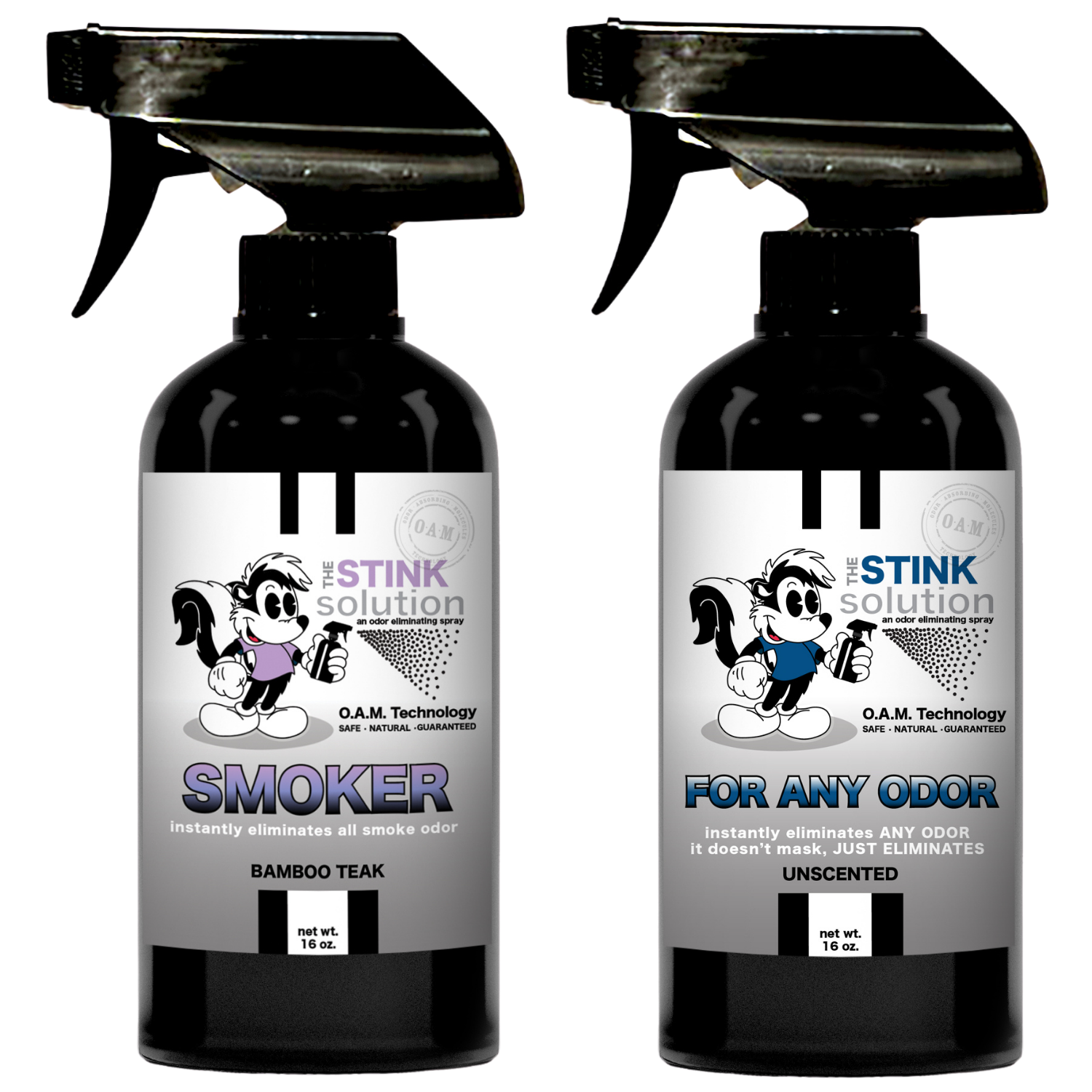 The Stink Solution One Smoker Bamboo Teak, One Unscented 16 oz Sprays. Natural, safe, non-toxic, enzyme-free odor eliminating spray. Multi-purpose use for any odor: smoke, urine, food, sweat, and more. Safe to spray anywhere: homes, cars, furniture, bathroom, carpet, and more.