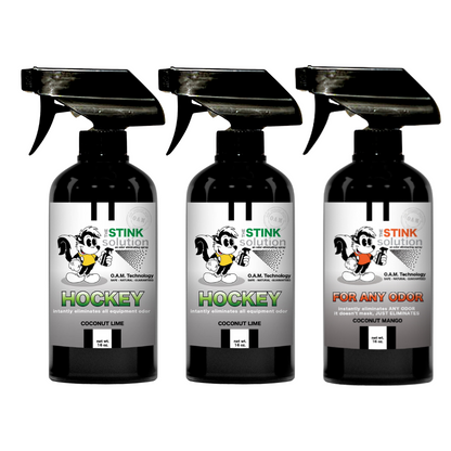 Three Pack - Two Hockey Odor Eliminating Sprays + One Spray of Choice 16 oz