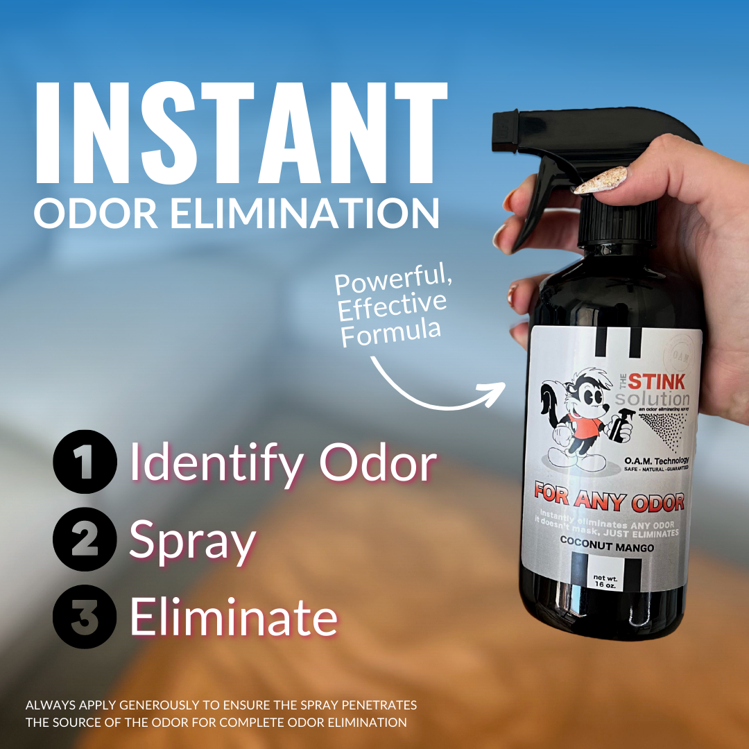 Natural, safe, non-toxic, enzyme-free odor eliminating spray. Multi-purpose use for any odor: smoke, urine, food, sweat, and more. Safe to spray anywhere: homes, cars, furniture, bathroom, carpet, and more.