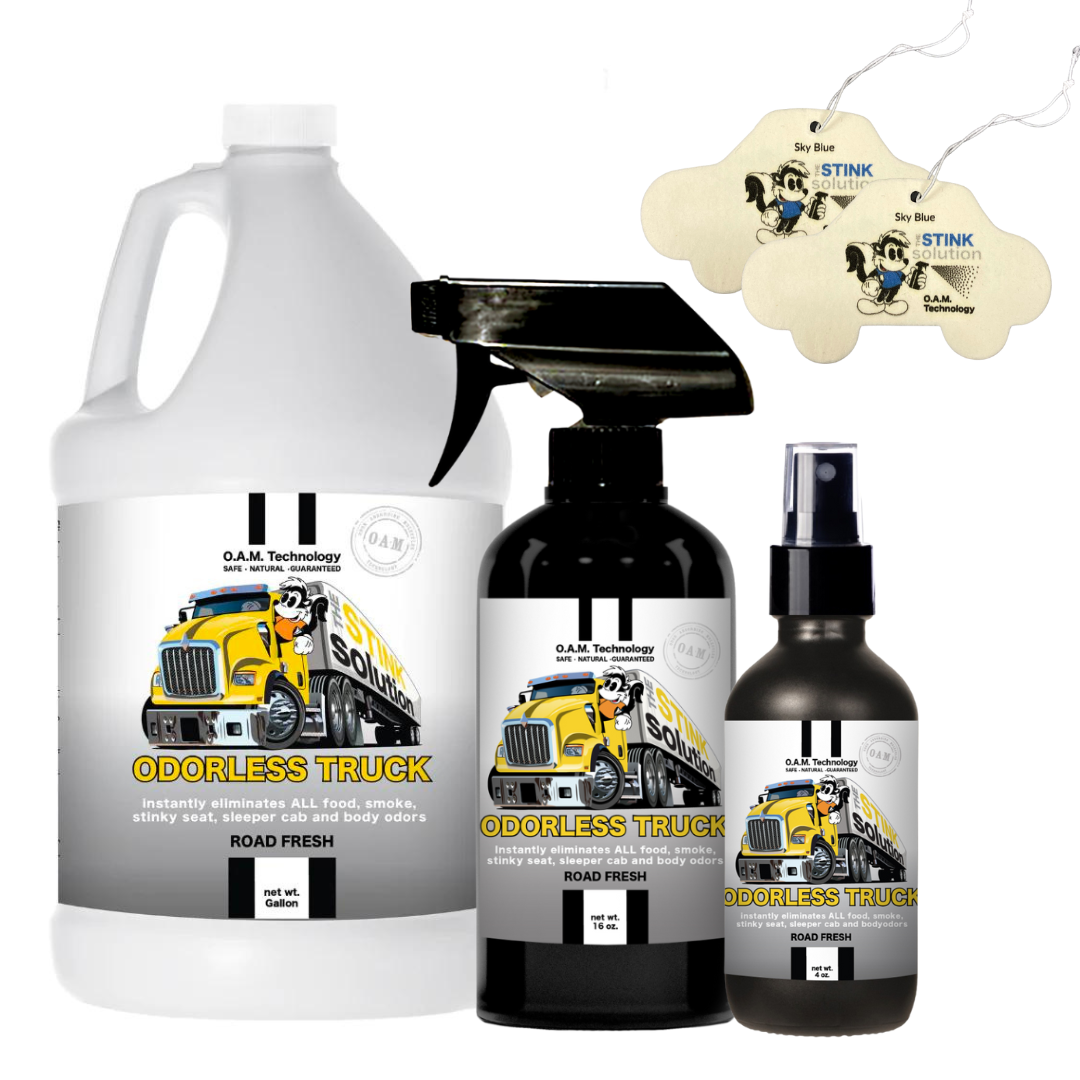 Triple Pack Odorless Trucker Odor Eliminating Spray Gallon, 16 oz. and 4 oz Bundle + 2 FREE Car Air Fresheners