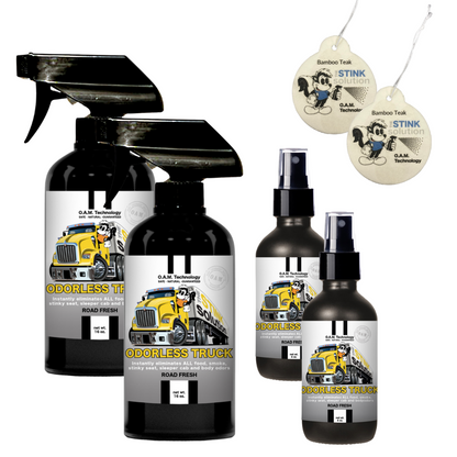 Buy 2 Get 4 FREE - (2) 16 oz (2) 4 oz Odorless Trucker Odor Eliminating Spray Bundle + 2 Car Air Fresheners