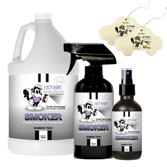 Triple Pack - Smoker Odor Eliminating Spray Gallon, 16 oz. and 4 oz Bundle + 2 FREE Car Air Fresheners