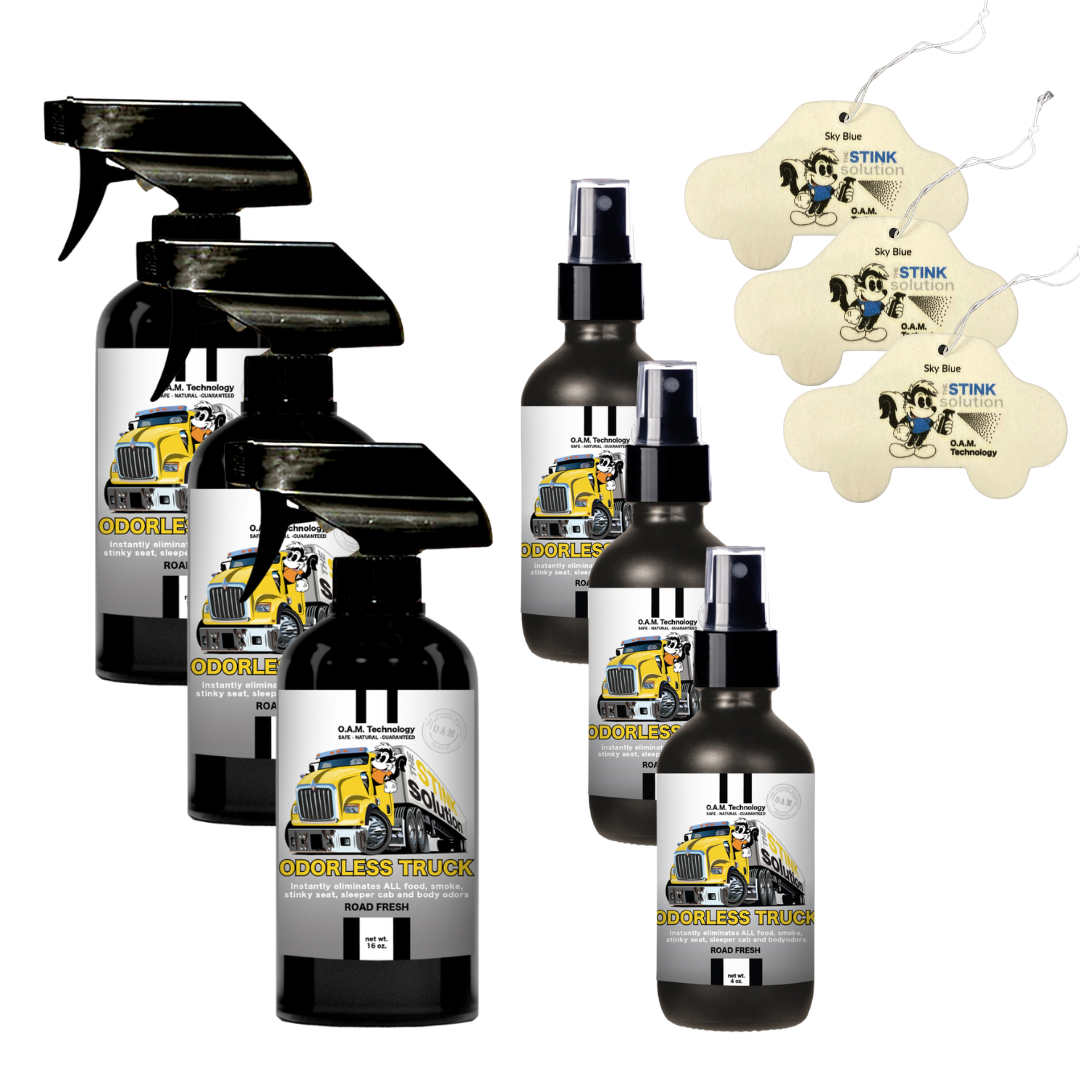 Buy 3 Get 6 FREE (3) 16 oz (3) 4 oz  Odorless Trucker Odor Eliminating Spray Bundle + 3 Car Air Fresheners