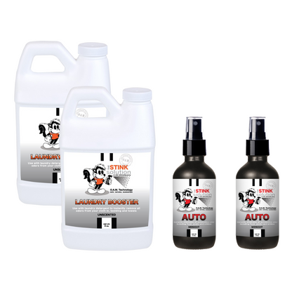 Super Sample Bundle - Two Unscented Mini Laundry Boosters + Two 4 oz Auto Odor Eliminator Sprays