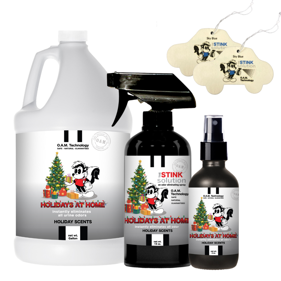 Triple Pack Holiday Odor Eliminating Spray in Holiday Scents Gallon, 16 oz. and 4 oz Bundle + 2 FREE Car Air Fresheners