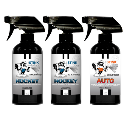 Three Pack - Two Hockey Odor Eliminating Sprays + One Spray of Choice 16 oz