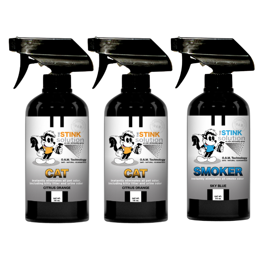 Three Pack - Two Cat Odor Eliminating Sprays + One Spray of Choice 16 oz