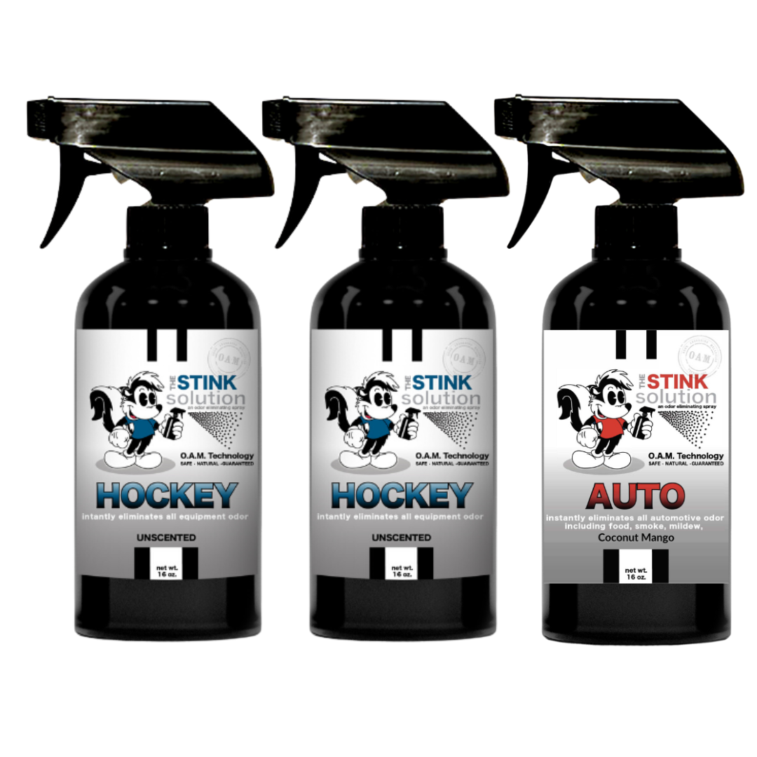 Three Pack - Two Hockey Odor Eliminating Sprays + One Spray of Choice 16 oz