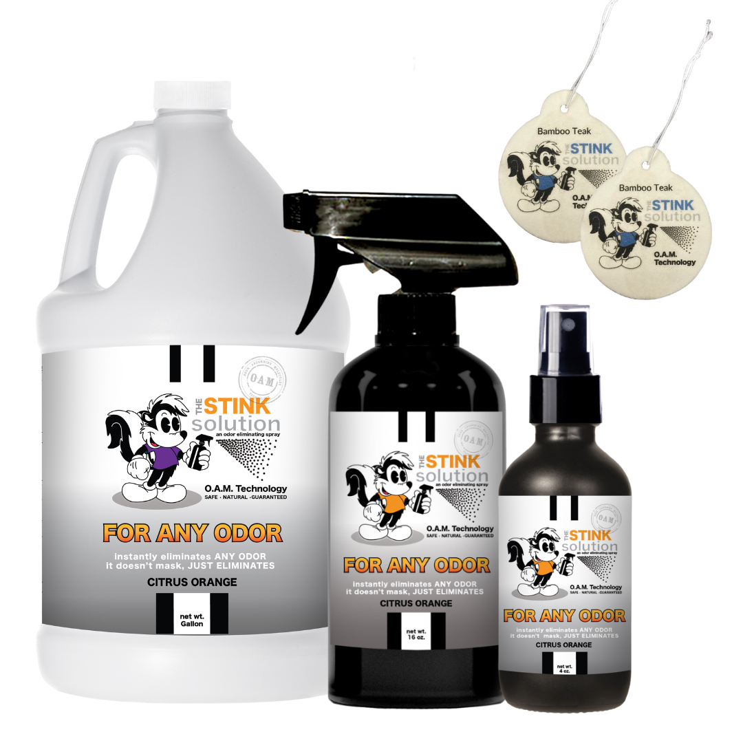 Triple Pack For Any Odor Odor Eliminating Spray Gallon, 16 oz. and 4 oz Bundle + 2 FREE Car Air Fresheners