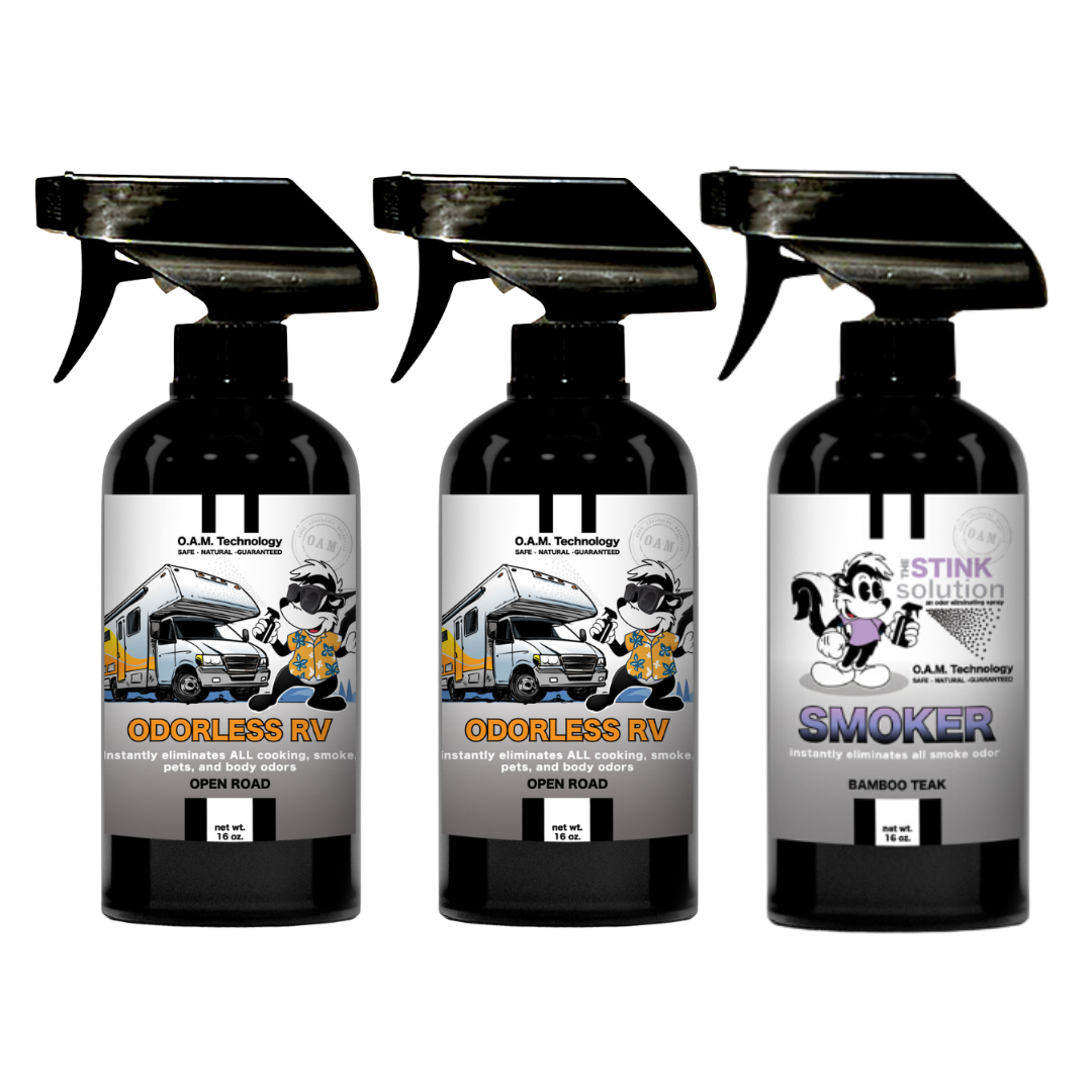 Three Pack - Two Odorless RV Odor Eliminating Sprays + One Spray of Choice 16 oz