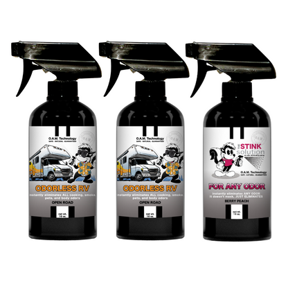 Three Pack - Two Odorless RV Odor Eliminating Sprays + One Spray of Choice 16 oz