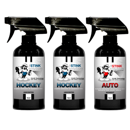 Three Pack - Two Hockey Odor Eliminating Sprays + One Spray of Choice 16 oz