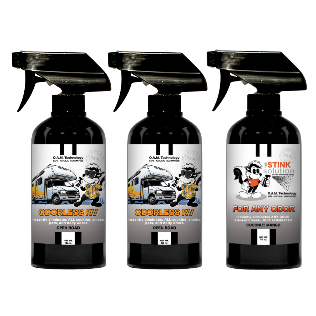 Three Pack - Two Odorless RV Odor Eliminating Sprays + One Spray of Choice 16 oz