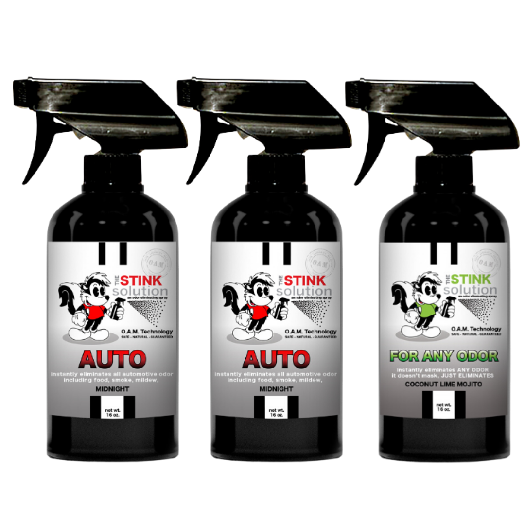 Buy 2 Get 1 FREE - Two Auto Odor Eliminating Sprays (Midnight) + One For Any Odor Eliminating Spray (Coconut Lime Mojito) 16 oz